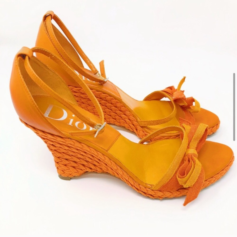 Dior Espadrille Braid Bow Sandal Peep Toe Wedges - Picture 3 of 7